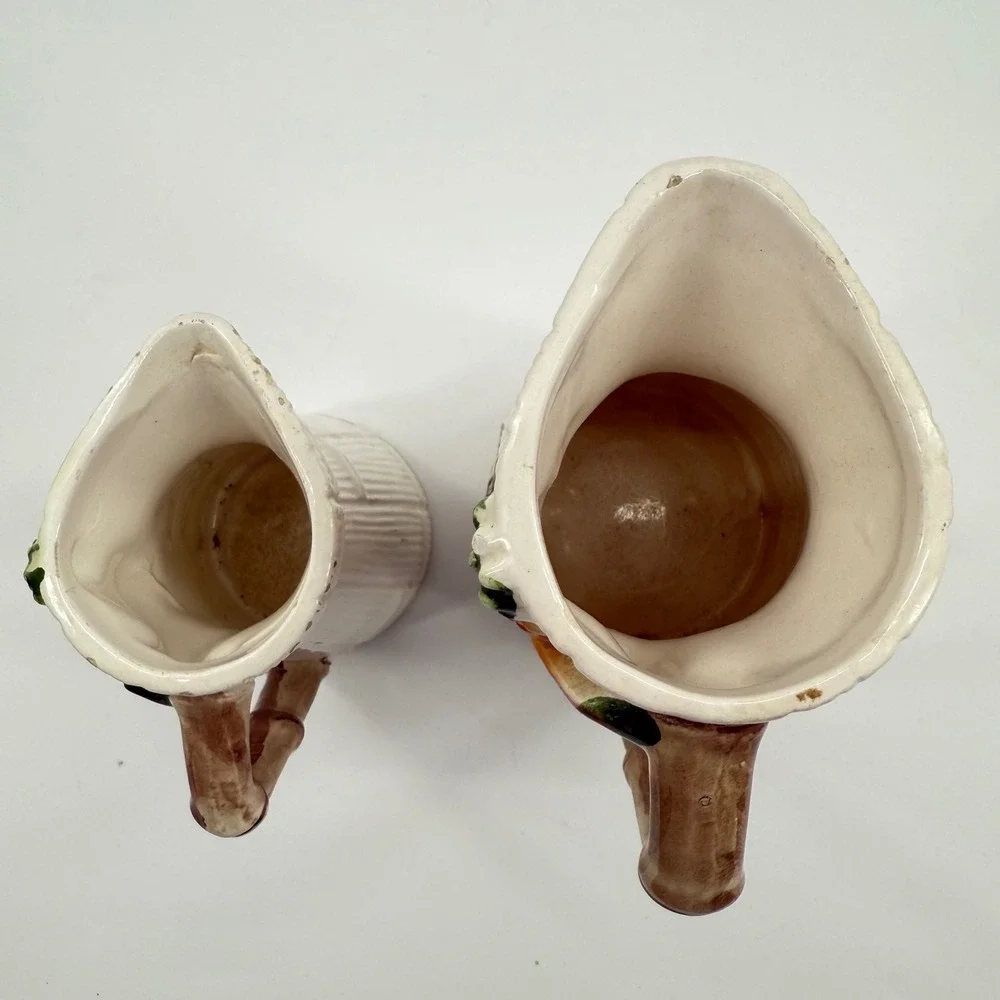 Vintage Ceramic Pitcher Creamer Japan Bamboo Fruit Floral Tropical‎ Retro Decor
